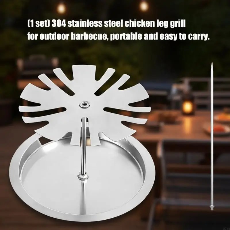 304 Nonrust Steel Chicken Leg Grills Rack With Skewers And Drip Tray Rotisserie Holders For Outdoor BBQ Camping Picnics 37JD