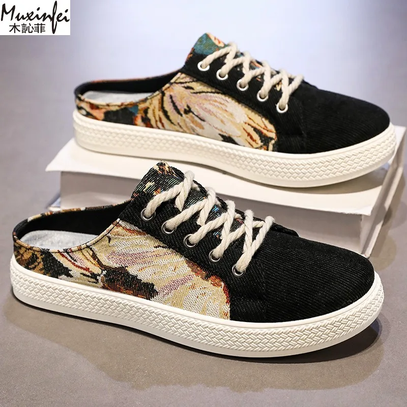 

Summer Half Slippers for Men's Casual Breathable Men's Shoes Printed Trendy Baotou Slippers Soft Soled Comfortable Sandals