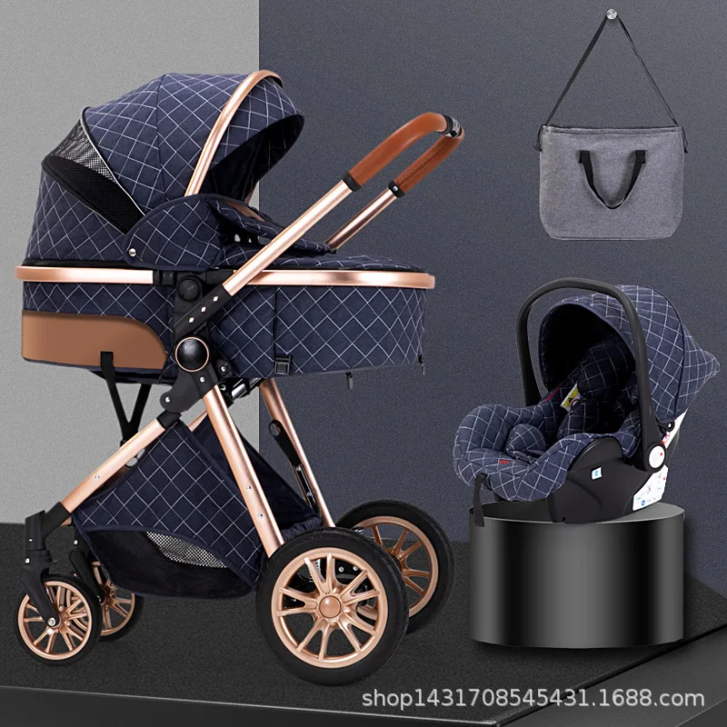 

Baby stroller with high landscape lightweight sitting, reclining folding and shock-absorbing bidirectional newborn baby stroller