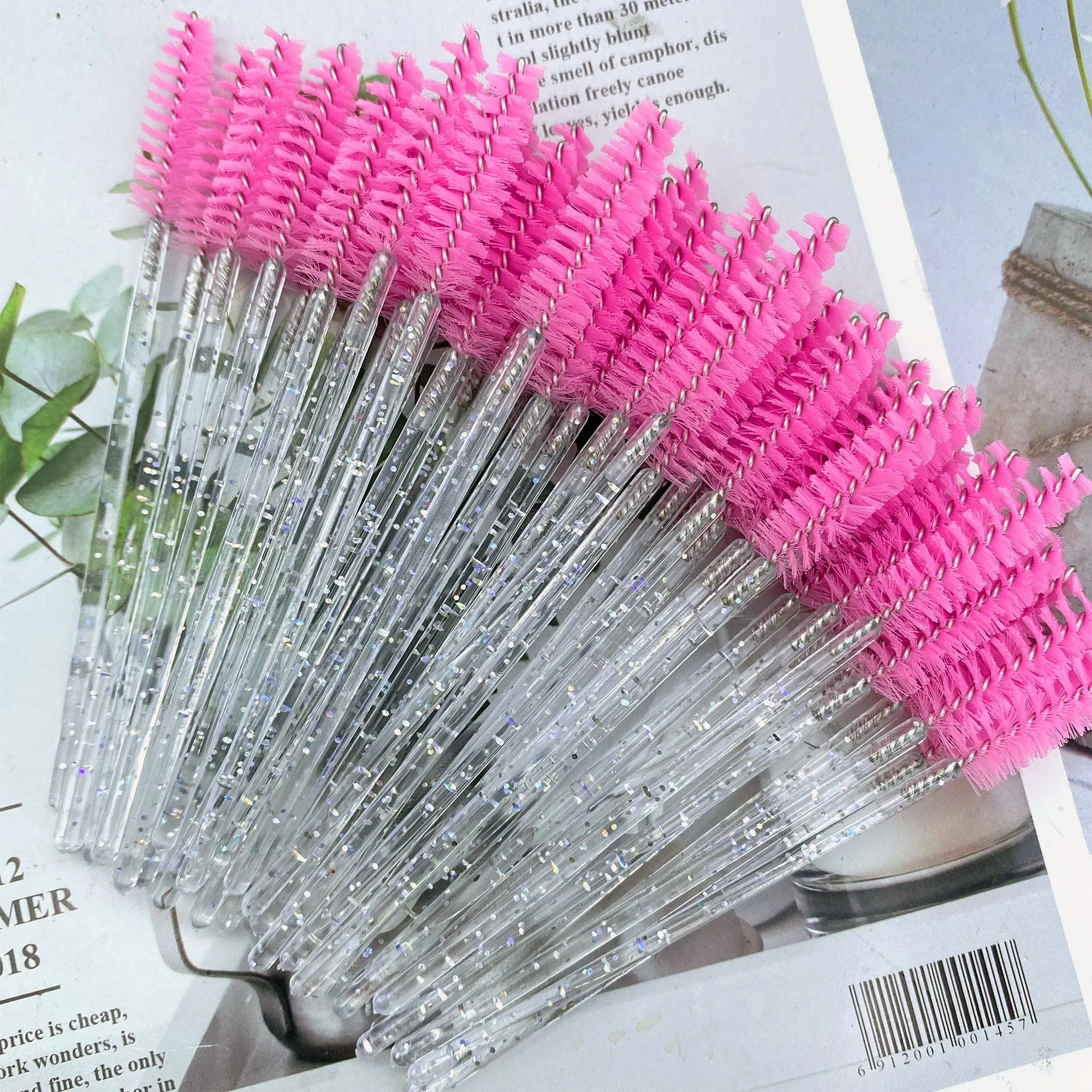 50 Stuks Make-Up Kwasten Wegwerp Kristal Wenkbrauw Borstel Diamant Handvat Mascara Wand Applicator Wimpers Wimper Extension Gereedschap