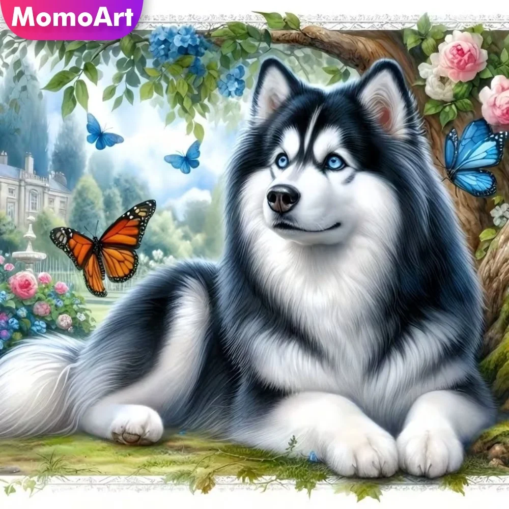 Momoart Neuerscheinung Diamant-Stickerei Hund Tier Mosaik DIY Diamantmalerei Blumenbild Strass-Dekoration für Zuhause