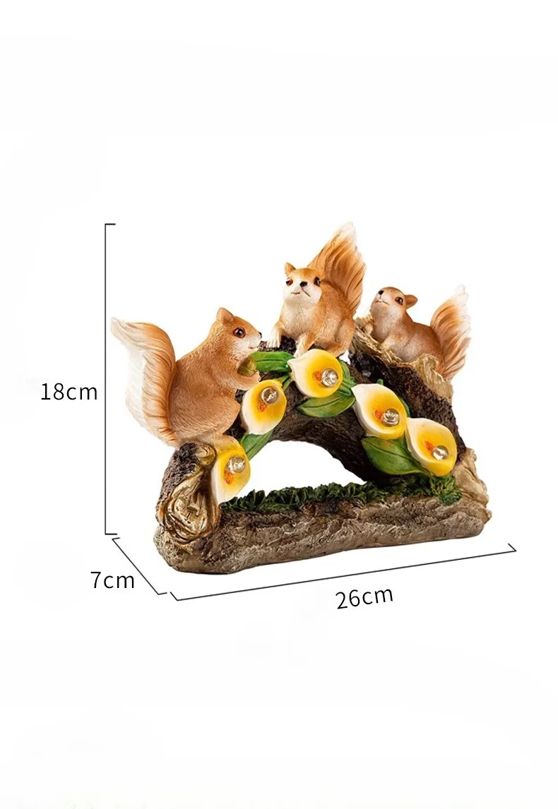 Garden LED Solar Lights Cute squirrel Animal Statue Sculptures Outdoor Figurines Lawn Patio Yard Porch Sunlight Ornament  Decor