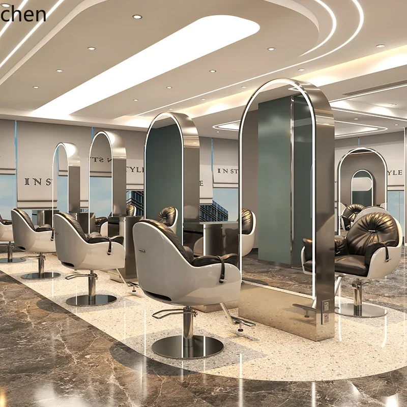HT hairdresser mirror table single and double-sided floor-to-ceiling hairdresser with lamp perm and dye hair cutting mirror
