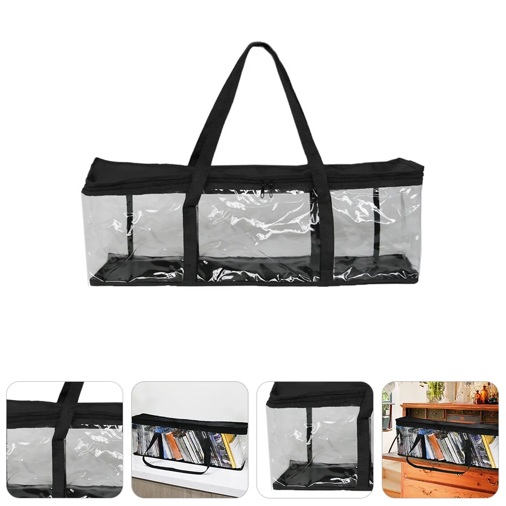Book Storage Bag Clear Dvd Organizer Case Dual Zipper Closure Portable Carry Handles For Cd Dvd Media Collection Folder