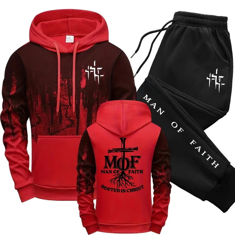Man of Faith Men's Tracksuit Hoodie&sweatpants 2026 Fall Winter Daily Casual Fashion Sportswear Outdoor Jogger Fitness Outfit view 3