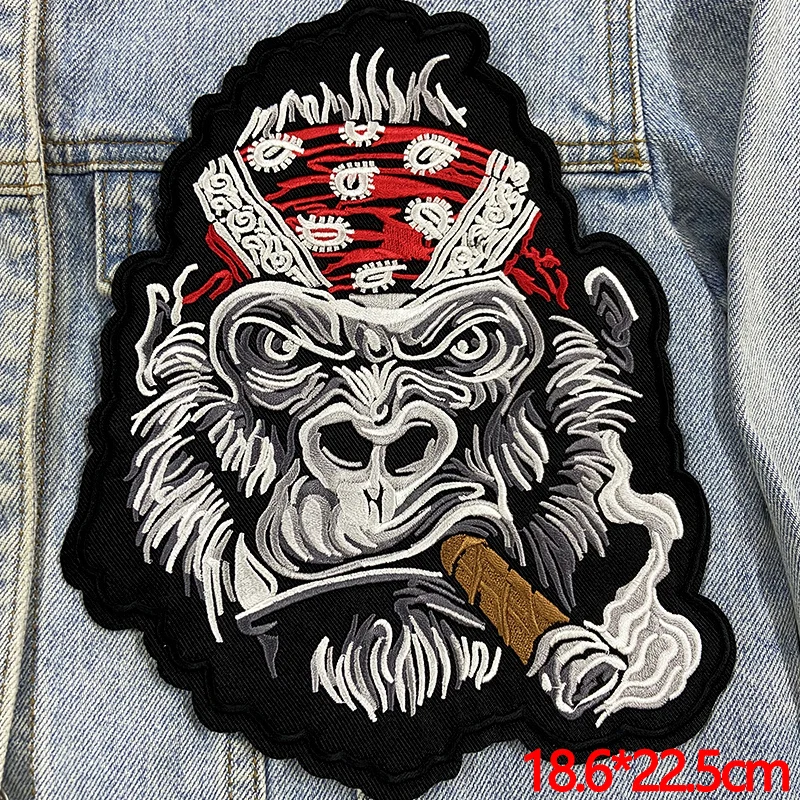 Moto Biker ricamo Patch teschio ferro su toppe per abbigliamento Punk grande animale indietro Patch ricamate sui vestiti fai da te