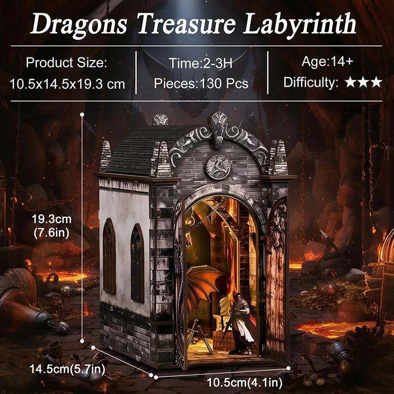 

Dragon's Hidden Secret Realm Book Nook DIY Kit, 3D Miniature Building Model Handmade Puzzle Toy Creative Gift for Adults