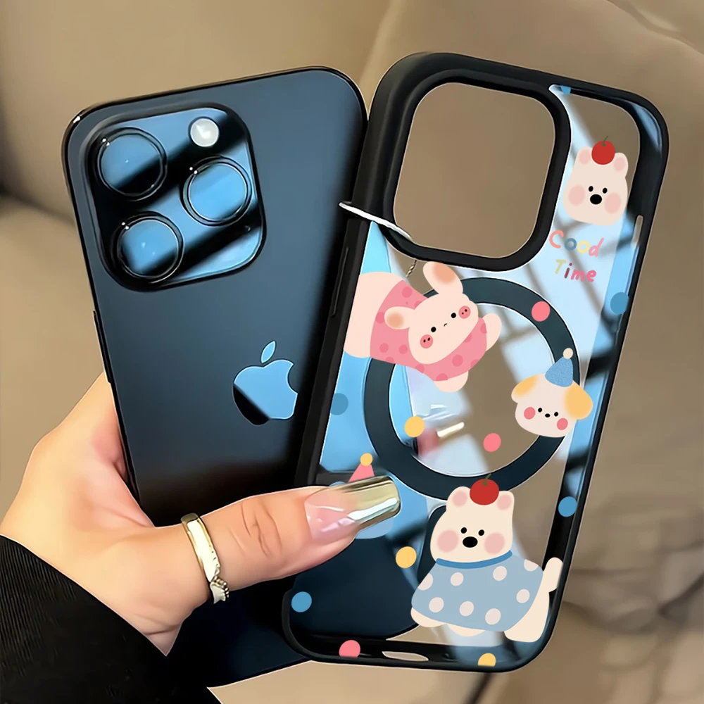 Niedliche Cartoon-Hunde Transparente Hülle für Magsafe iPhone 15 16 Pro Max 17 14 11 13 12 Pro Max Plus Hüllen Magnetisches Kabelloses Laden Coque – Detail 9