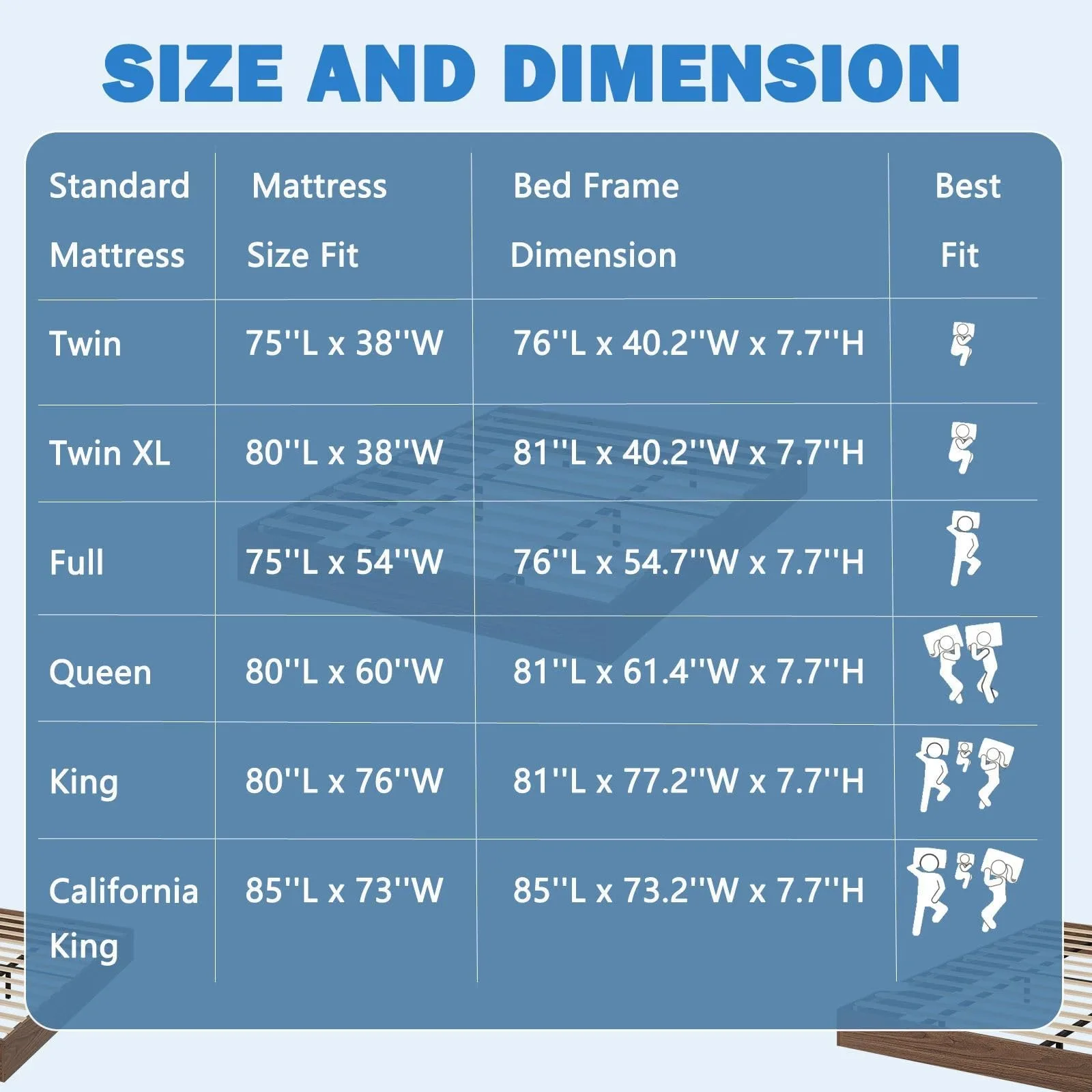 coucheta Platform Bed Frame, Floor-Standing No-Gap Design, Easy Assembly