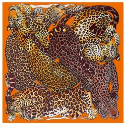 130cm New Leopard Brand Square Scarf Women 100% Silk Scarf 2024 New Pashmina Fashion Design Women Shawl Bandana Kerchief Scarves