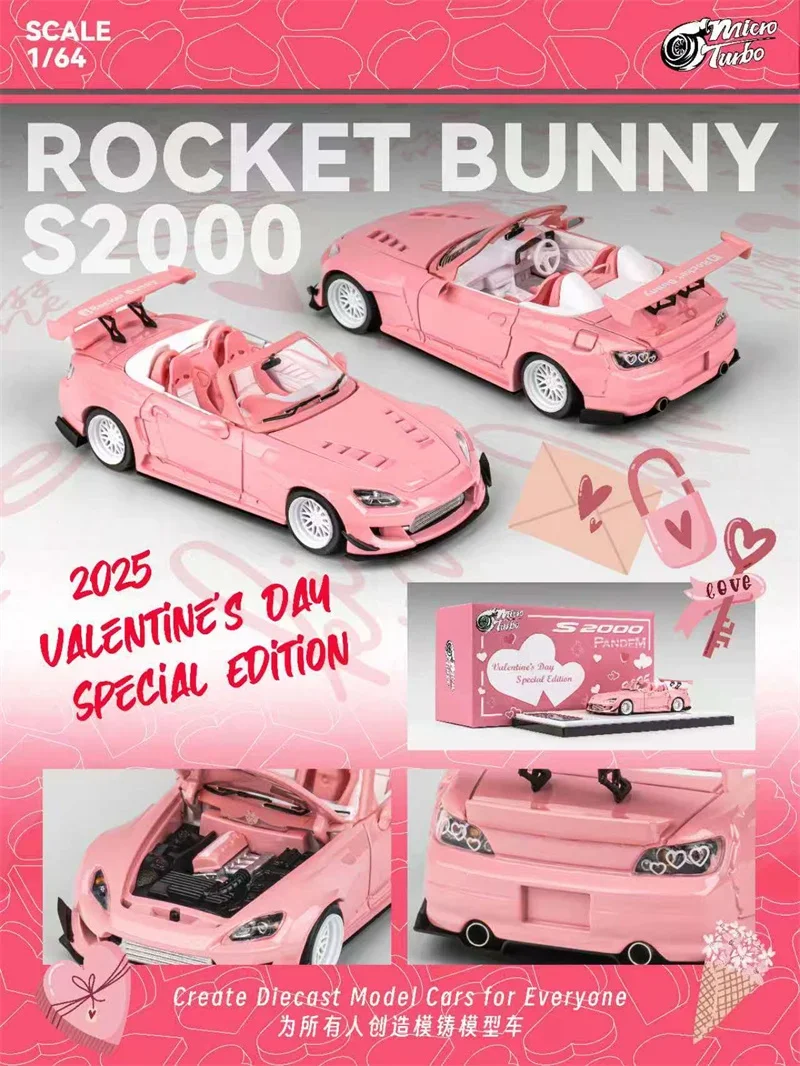 **Pre-Order** Micro Turbo 1:64 ROCKET BUNNY S2000 Valentine's Day Limited Version Pink limited999 Diecast Model Car