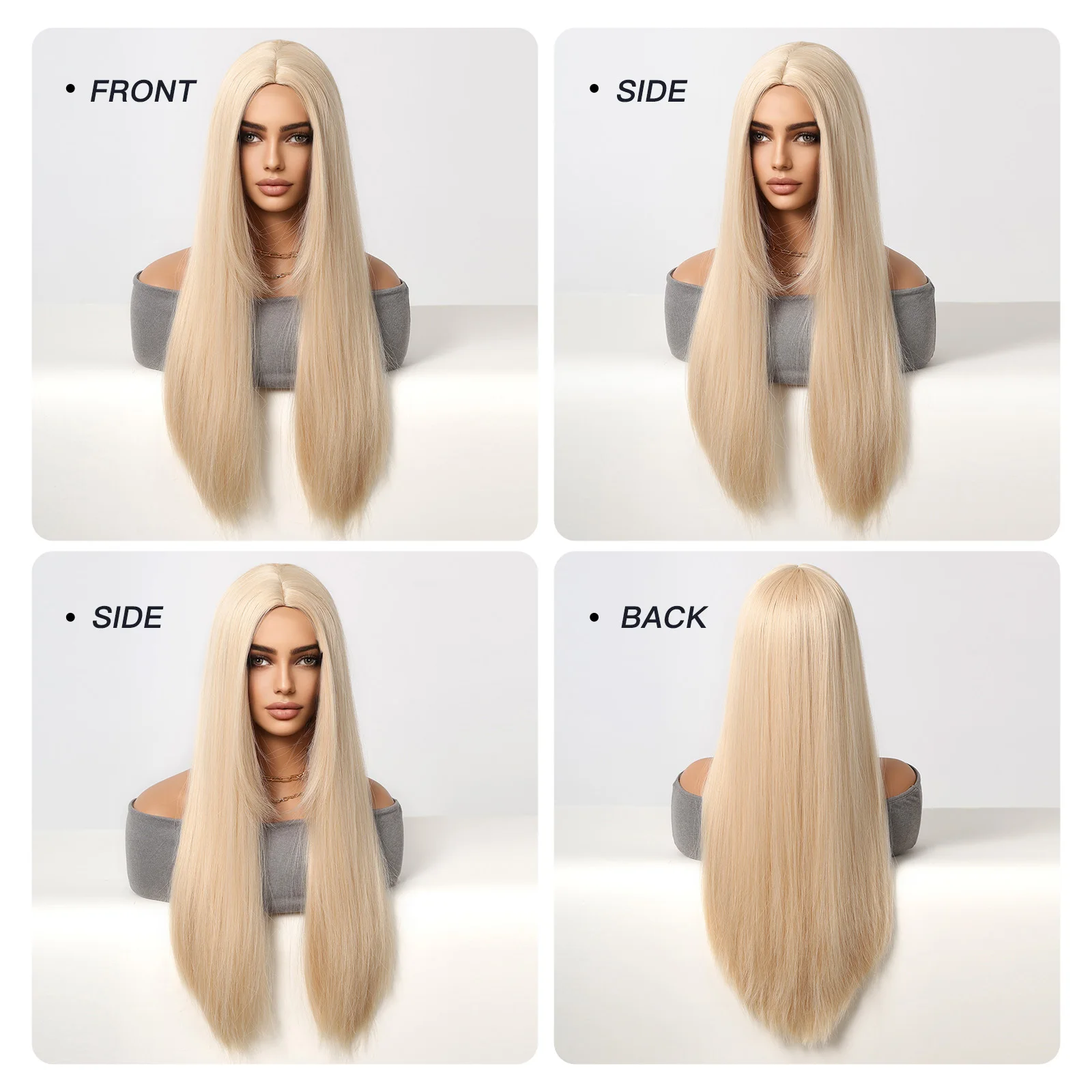 GEMMA Light Blonde Long Straight Synthetic Wig Middle Part Cosplay Lolita Wigs for White Women Heat Resistant Fibre Natural Hair