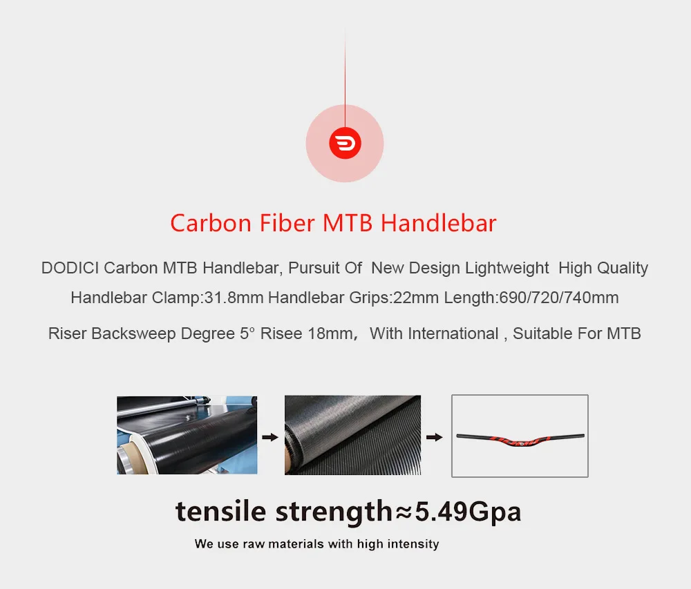 DODICI Carbon Handlebar MTB Handlebar Flat Or Rise Handlebar 31.8*690/720/740mm Matt Bicycle Handlebars Mountain Bike Accessorie