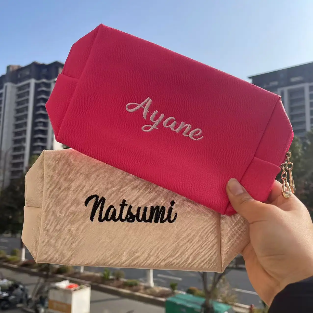 

Embroidered Large Make up Bag,Personalized Skincare Bag,Cosmetic Travel Bags for Women Gift For Wedding