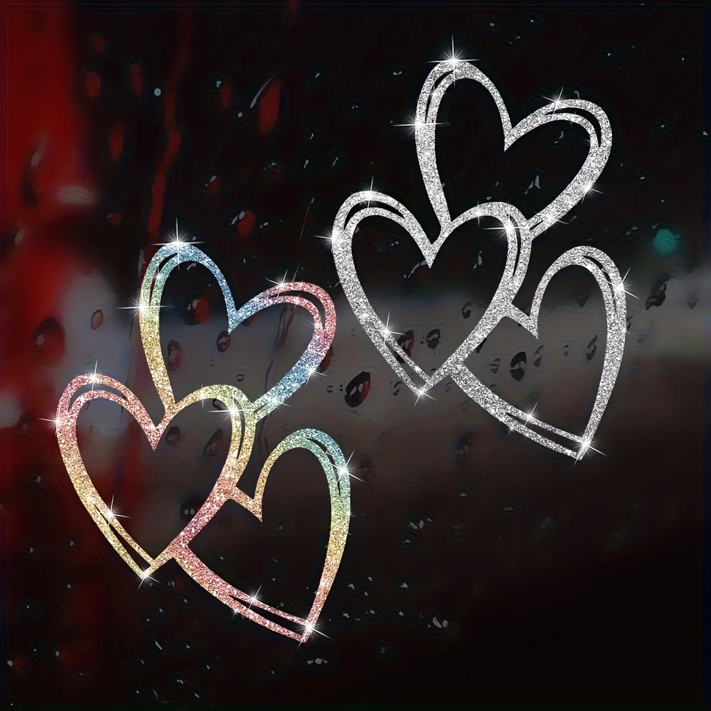 Sparkling Heart Sticker 3PCS Glitter Heart Window Glass Decal Makeup Mirror Refrigerator Bedroom Door Wall Decor