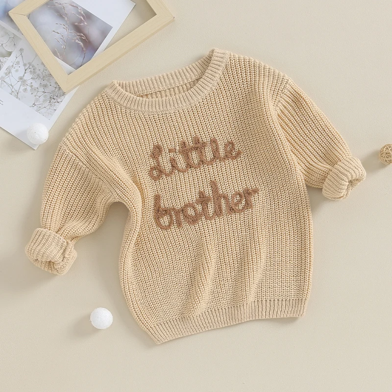 

Toddler Baby Boy Knit Sweater Brother Matching Little Kid Long Sleeve Crewneck Pullover Fall Winter Jumper Tops