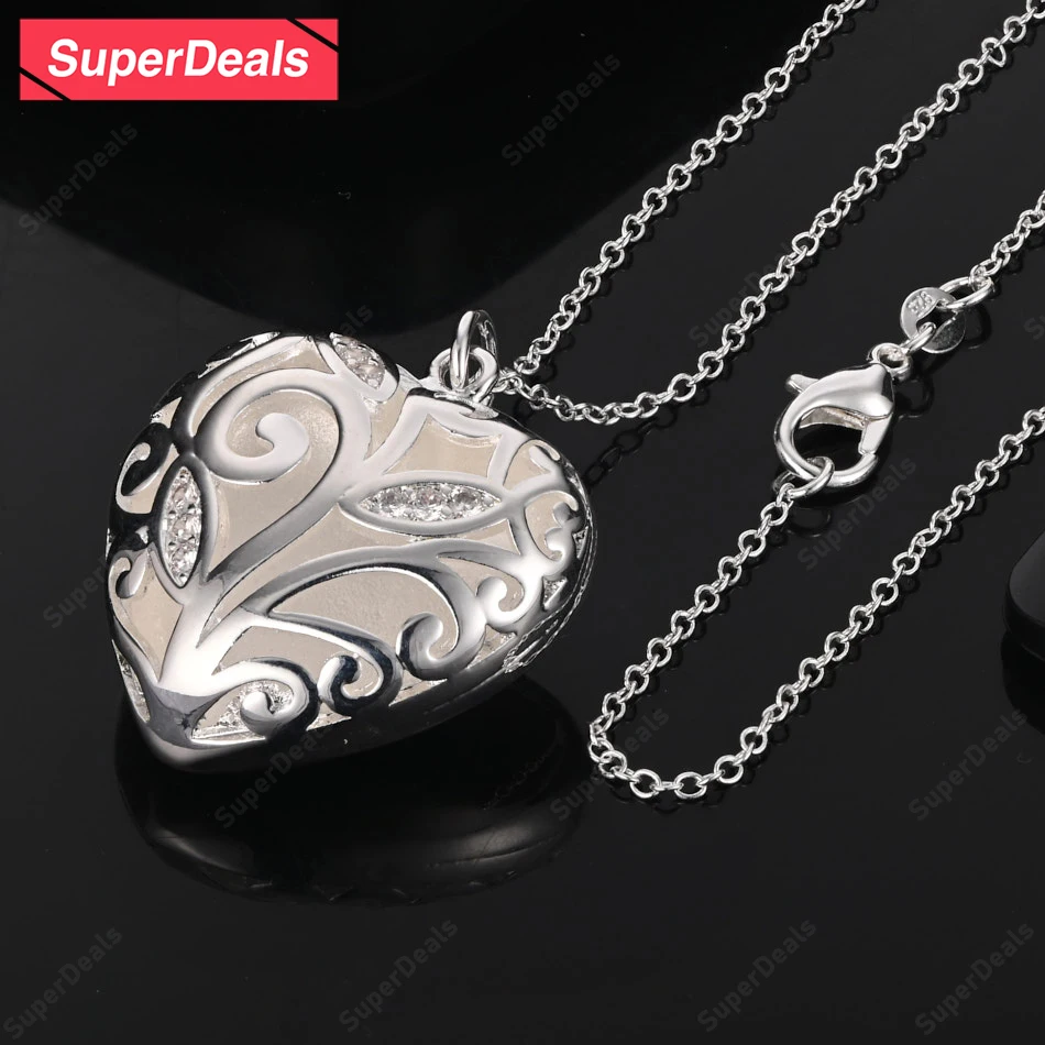 

SuperDeals AAA Zircon 925 Sterling Silver Heart Pendant Necklace For Women 16-30 Inch Chain Wedding Party High Quality Jewelry