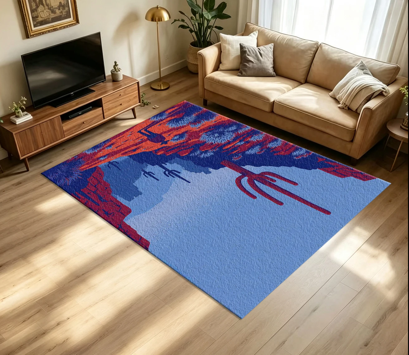 Retro Desert Cactus Cowboy Canyon Carpet Flooring Western Southwest Style Area Rug