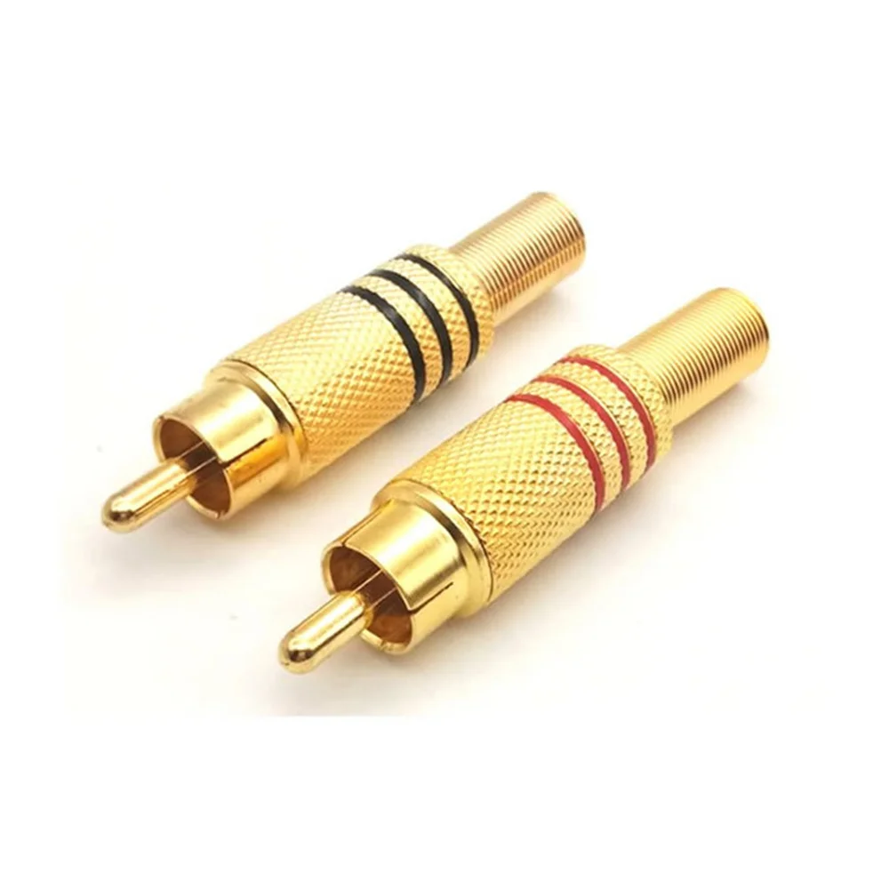 Musical Sound 24Pcs/Lot RCA Plugs Gold Plated Metal Spring Audio Vedio Speaker RCA Plug Connector Male Jack for Audio Cable