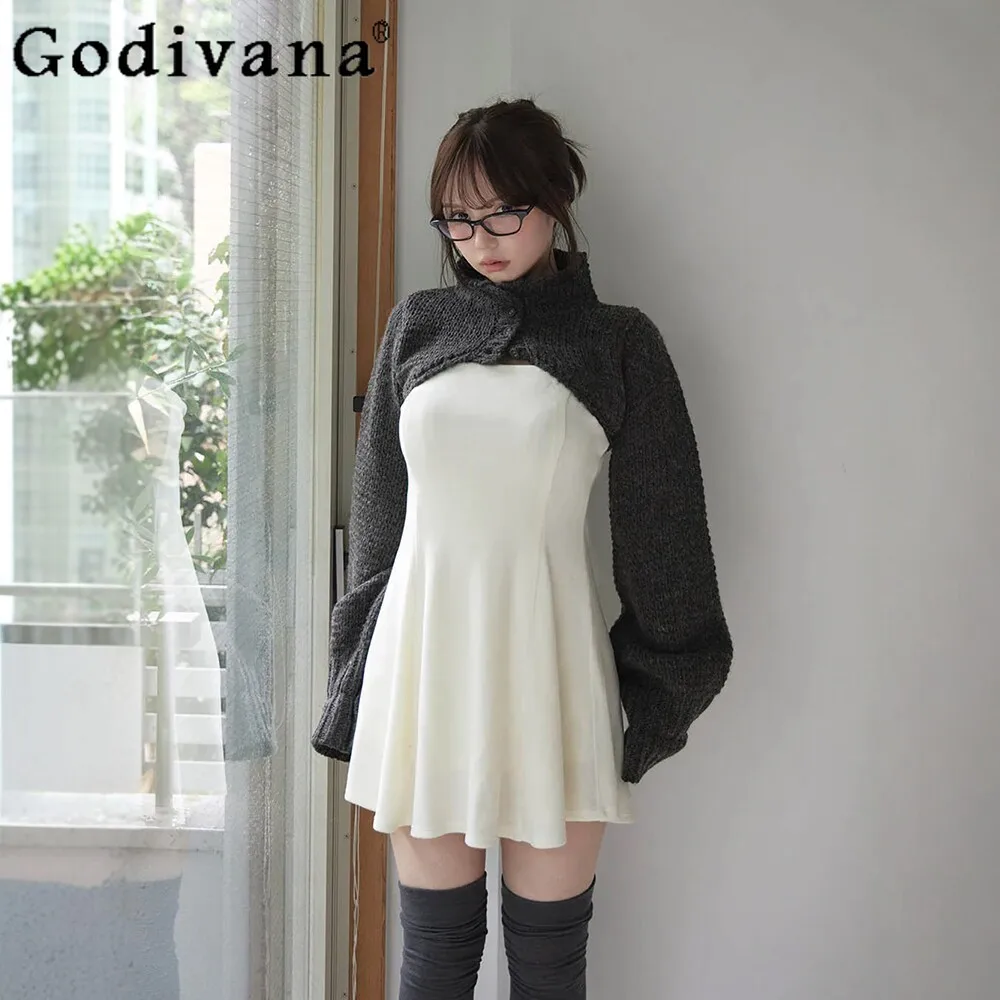 

Women's 2-piece Set Spring Japanese Lady Slimming Sweet Elegant Mini Dress and Knitted Cardigan Set Female Matching Sets Clothes