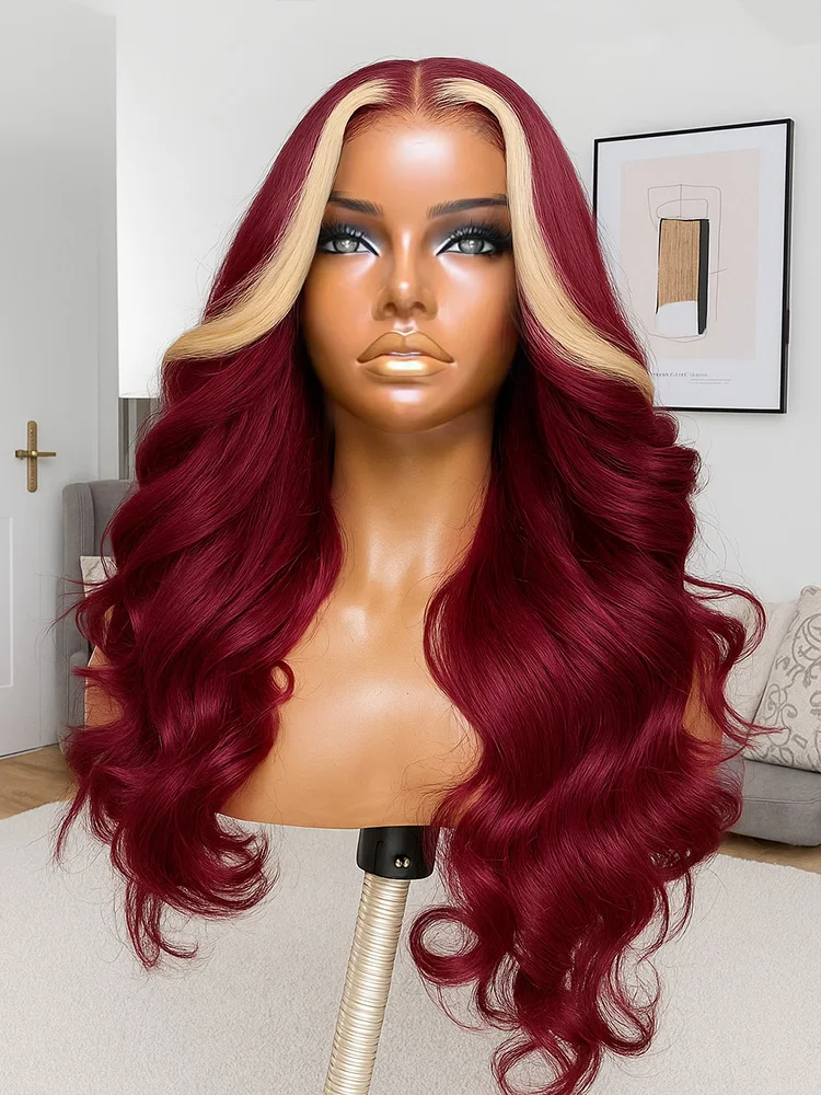 

Улучшенный парик из натуральных бразильских волос с прозрачной HD-сеткой 13x4, цвет бургунди с мелированием 613 блонд, волнистый