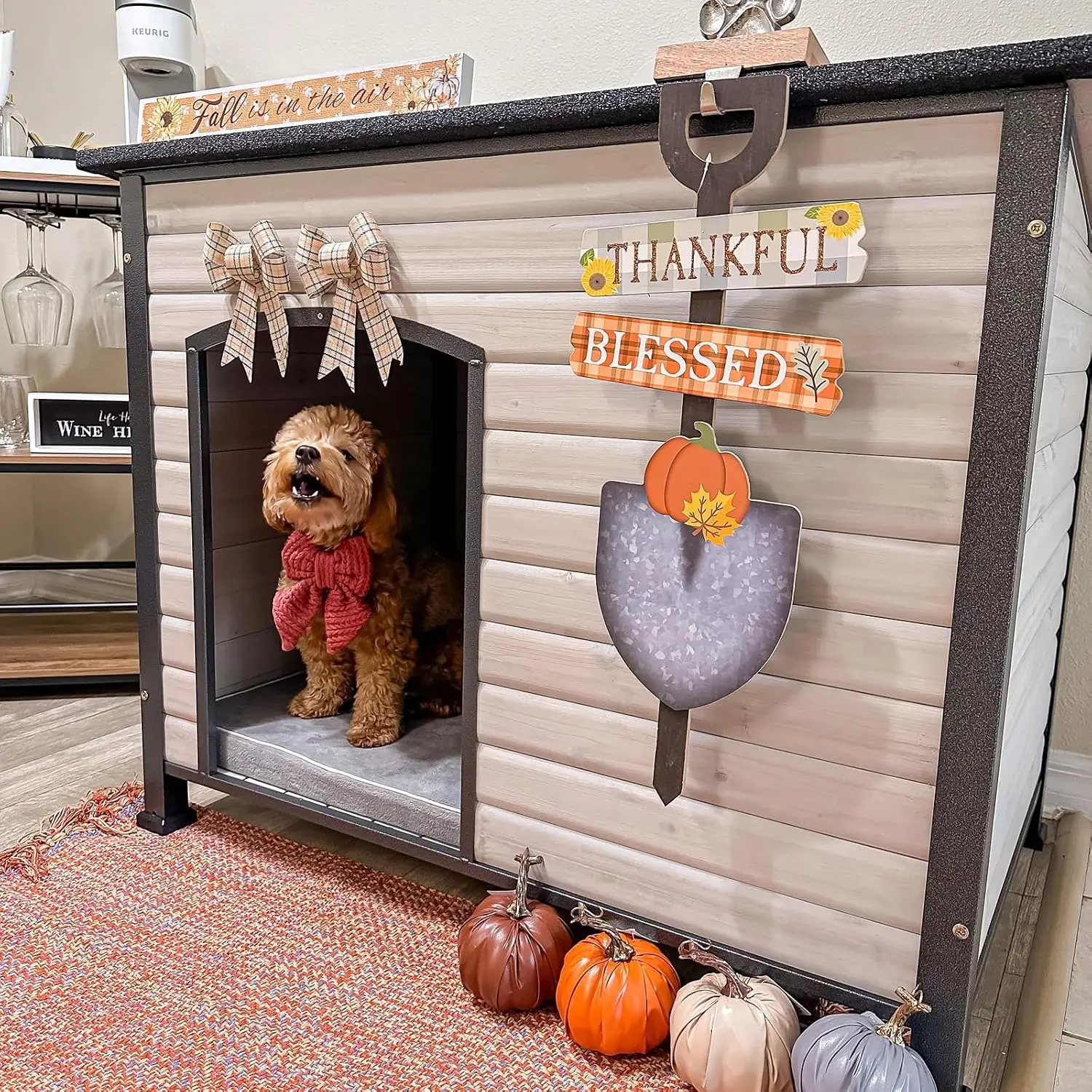 Weatherproof Wooden Dog House Outdoor Large Pet Kennel Shelter, Heavy Duty Raised Floor Protective Log Cabin With Waterproof Roof, Outside Animal Cage For Backyard Patio Lawn, White And Black