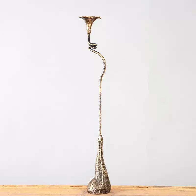 Cast Iron Candle Stick Holder Lily Flower In Antique Gold Color Hand-forged And Hand-bent Dancing Oaks Table Decor Centerpieces