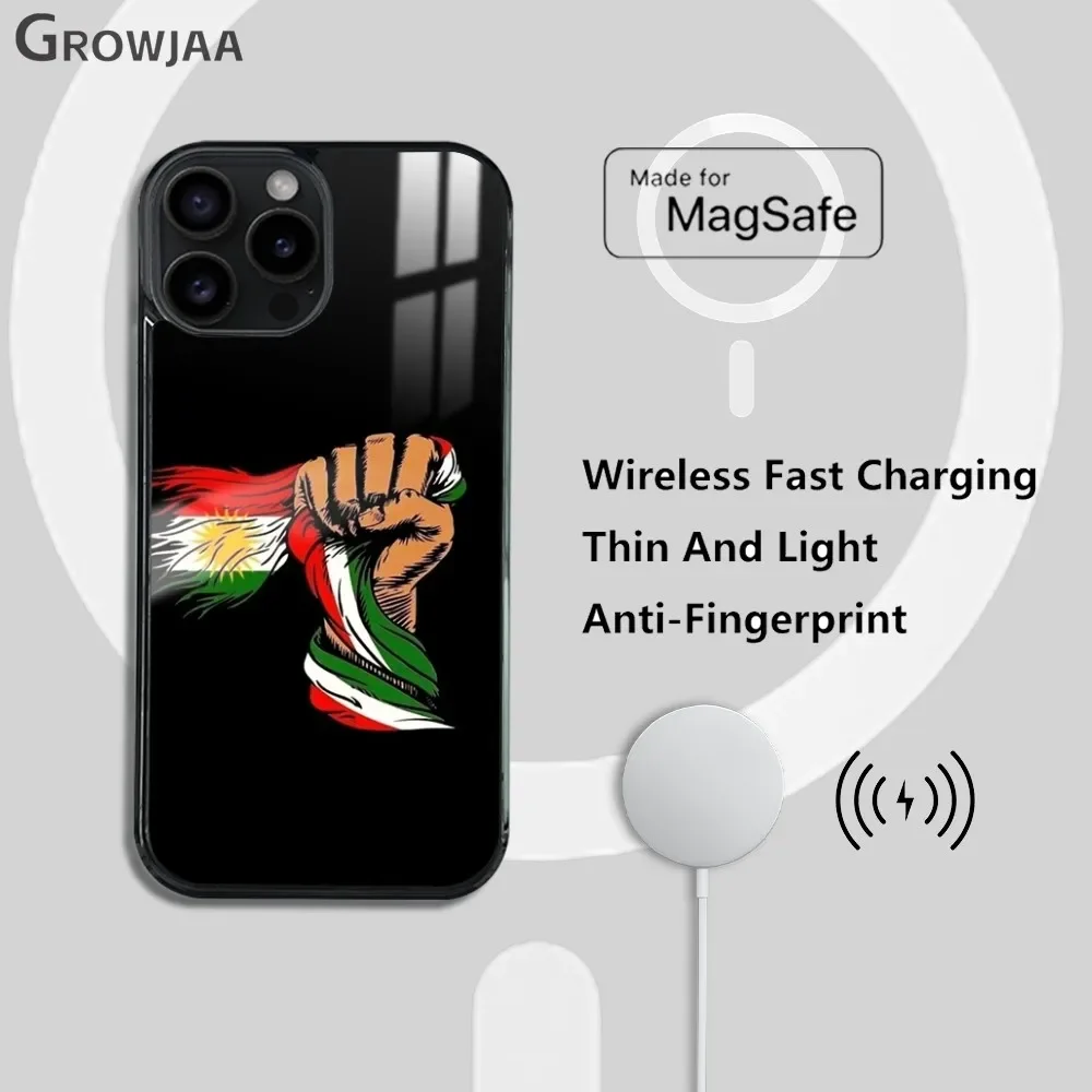 K-kurdistan casing ponsel bendera mewah untuk iPhone 16 15 14 13 12 11 Pro Max Plus Mini Magsafe cermin penutup magnetik nirkabel