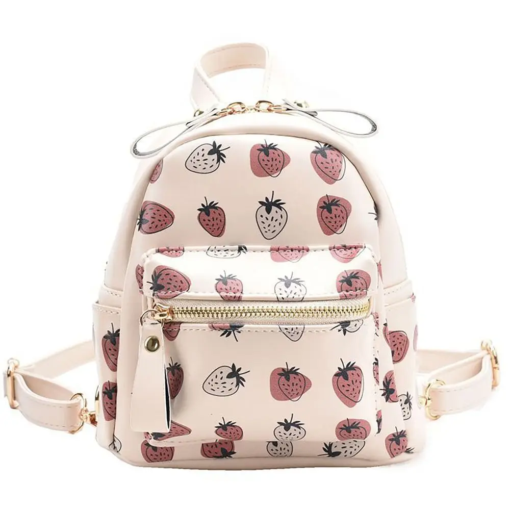 

Cute Strawberry Schoolbag Large Capacity Adjustable Strap Backpack Waterproof PU Single-shoulder Bag Kids