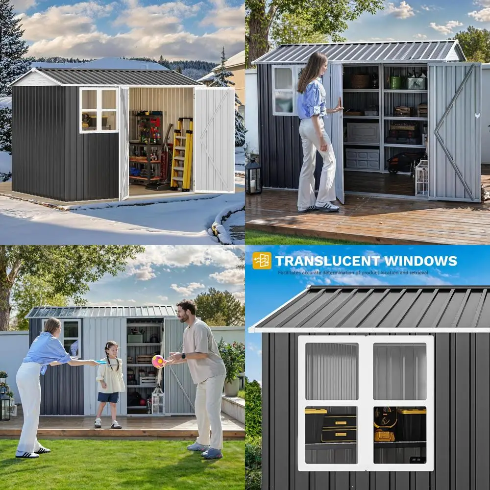 

Большой навес для хранения на открытом воздухе размером 8x6 футов с окном, запираемыми дверями и наклонной крышей для садовых инструментов