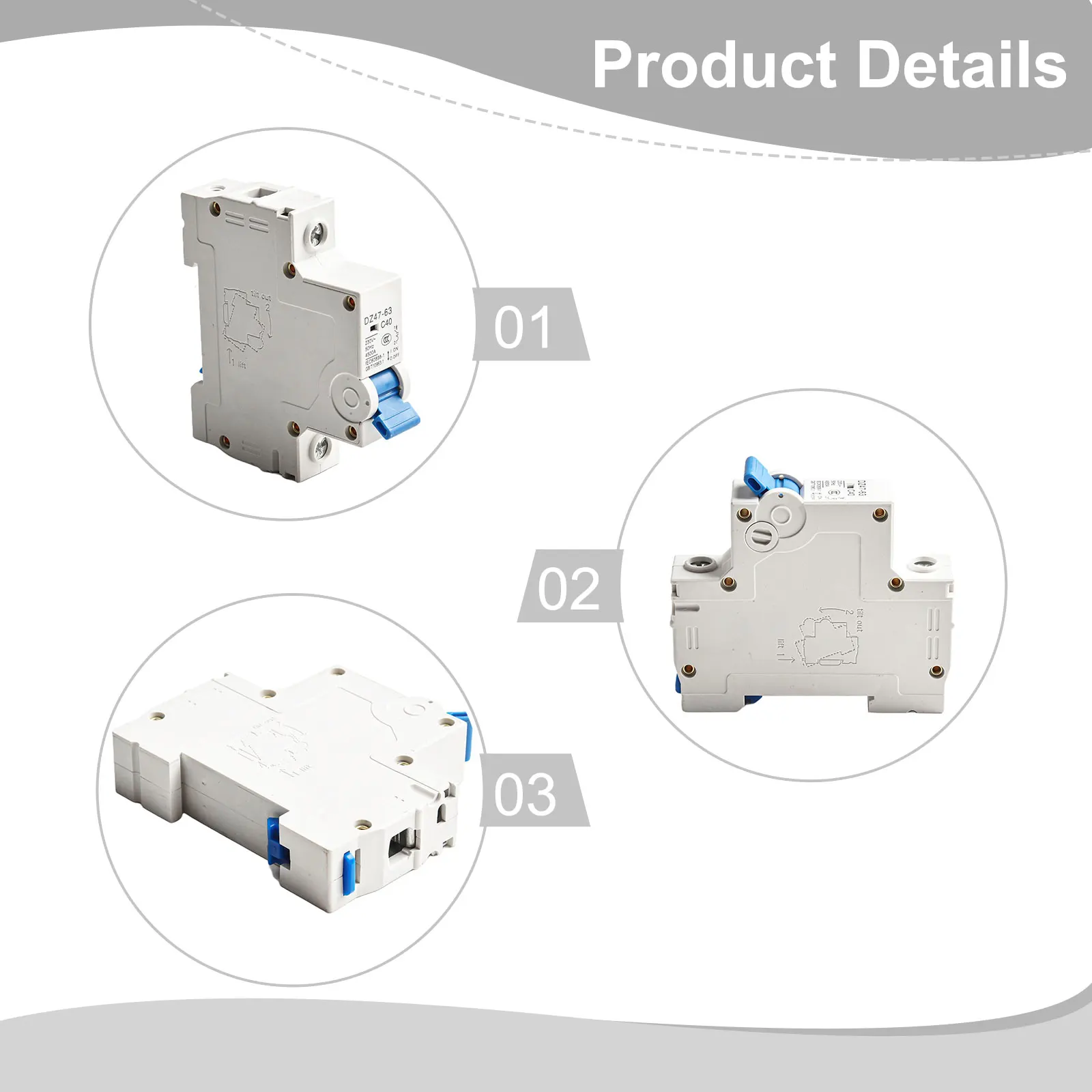 Miniature Circuit Breaker DZ47-63 1 Pole 40A 230V C Curve with Manual Over Current Trip and Front Wiring for Electrical Panels