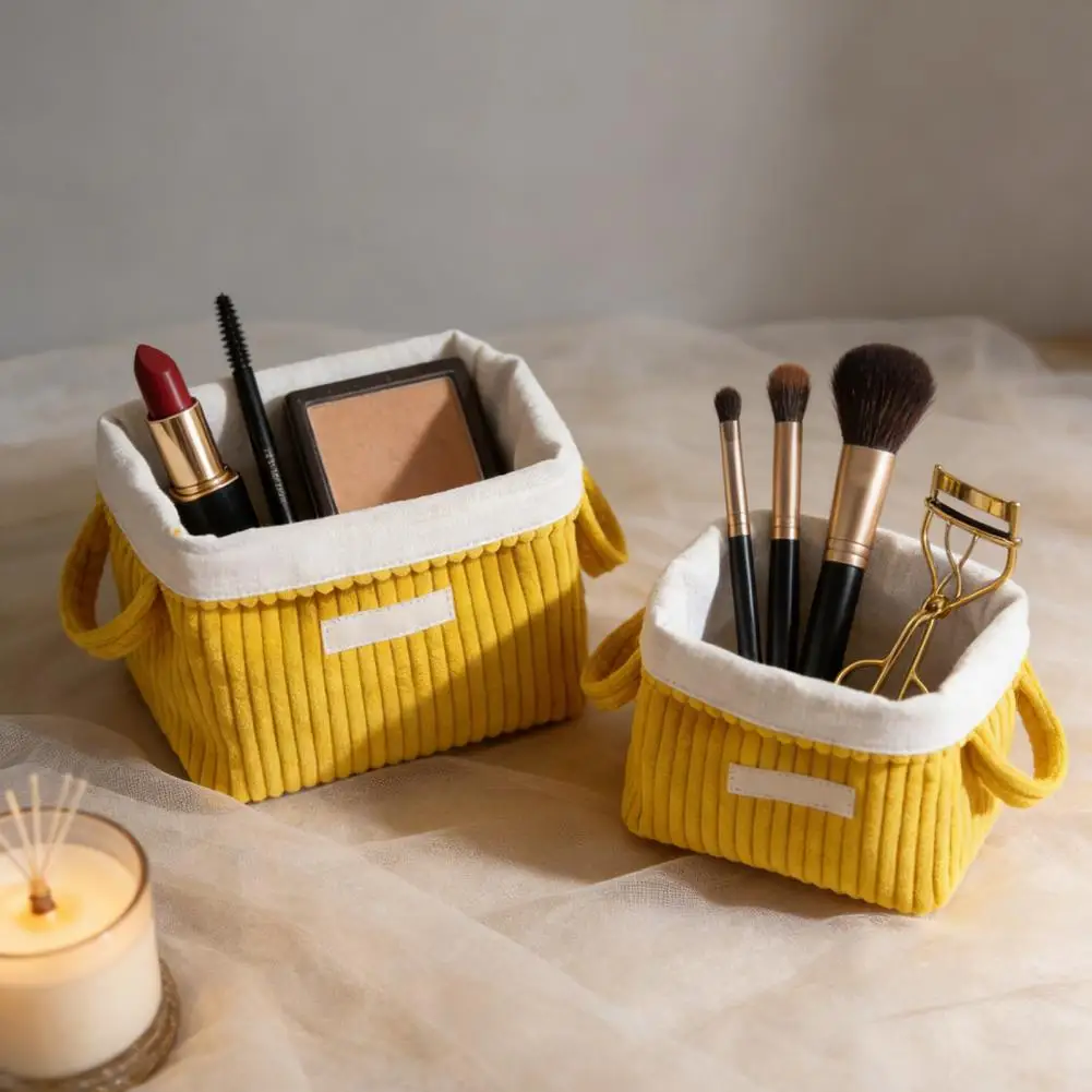 Foldable Storage Bin Corduroy Storage Box Foldable Corduroy Storage Bin with Side Handles Collapsible Basket for Toys Desktop