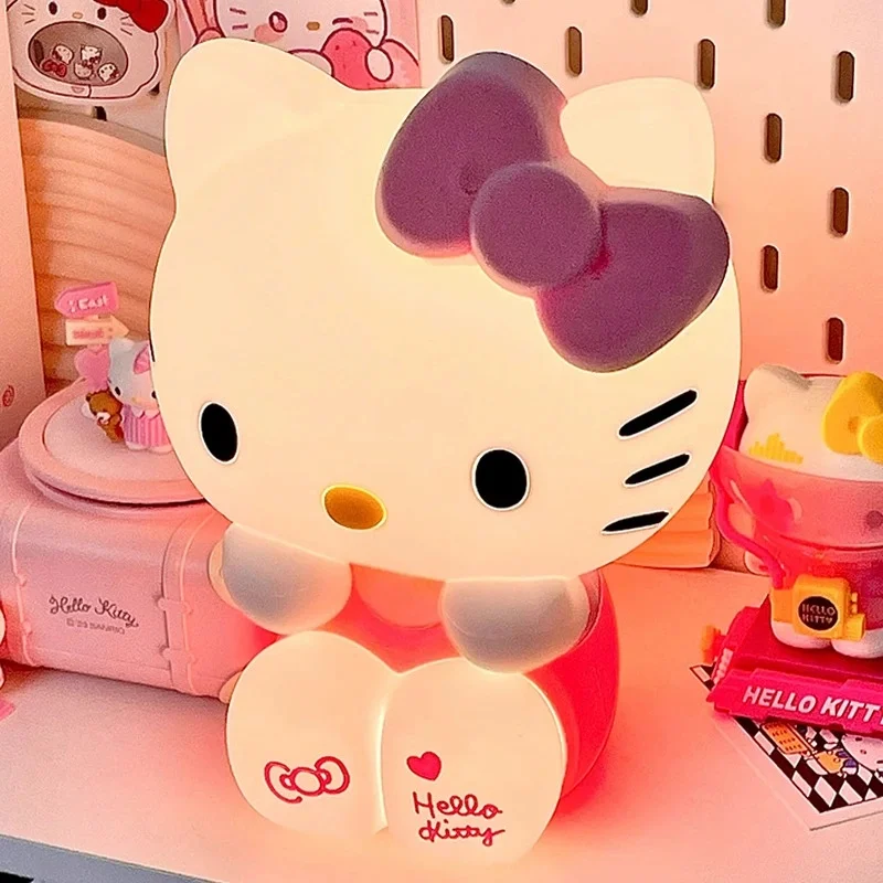 Anime Sanrio Hello Kitty Kuromi Cartoon Silicone Bedside Ambience Lamp Kawaii Night Light Pat Lamp Cute Desktop Ornament Gift view 2