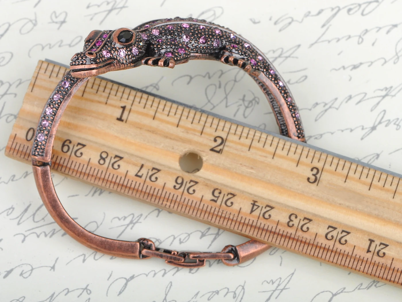 Copper Tone Amethyst Colored Rhinestones Alligator Crocodile Bangle Bracelet