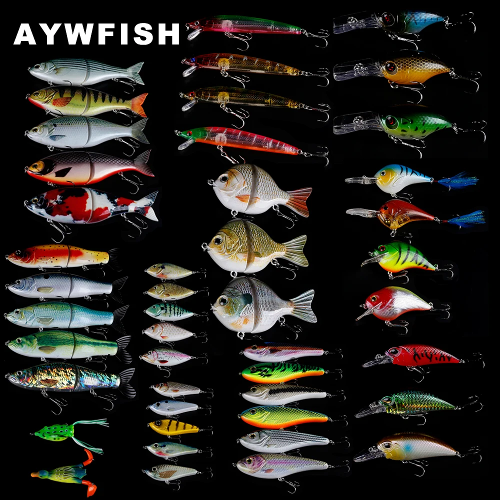 

AYWFISH 10 шт., жесткая искусственная щука, мускусный окунь, набор приманок для рыбалки, скользящая приманка, Джеркбейт, гольян, кренкбейт, Мягкая приманка, набор для рыбы