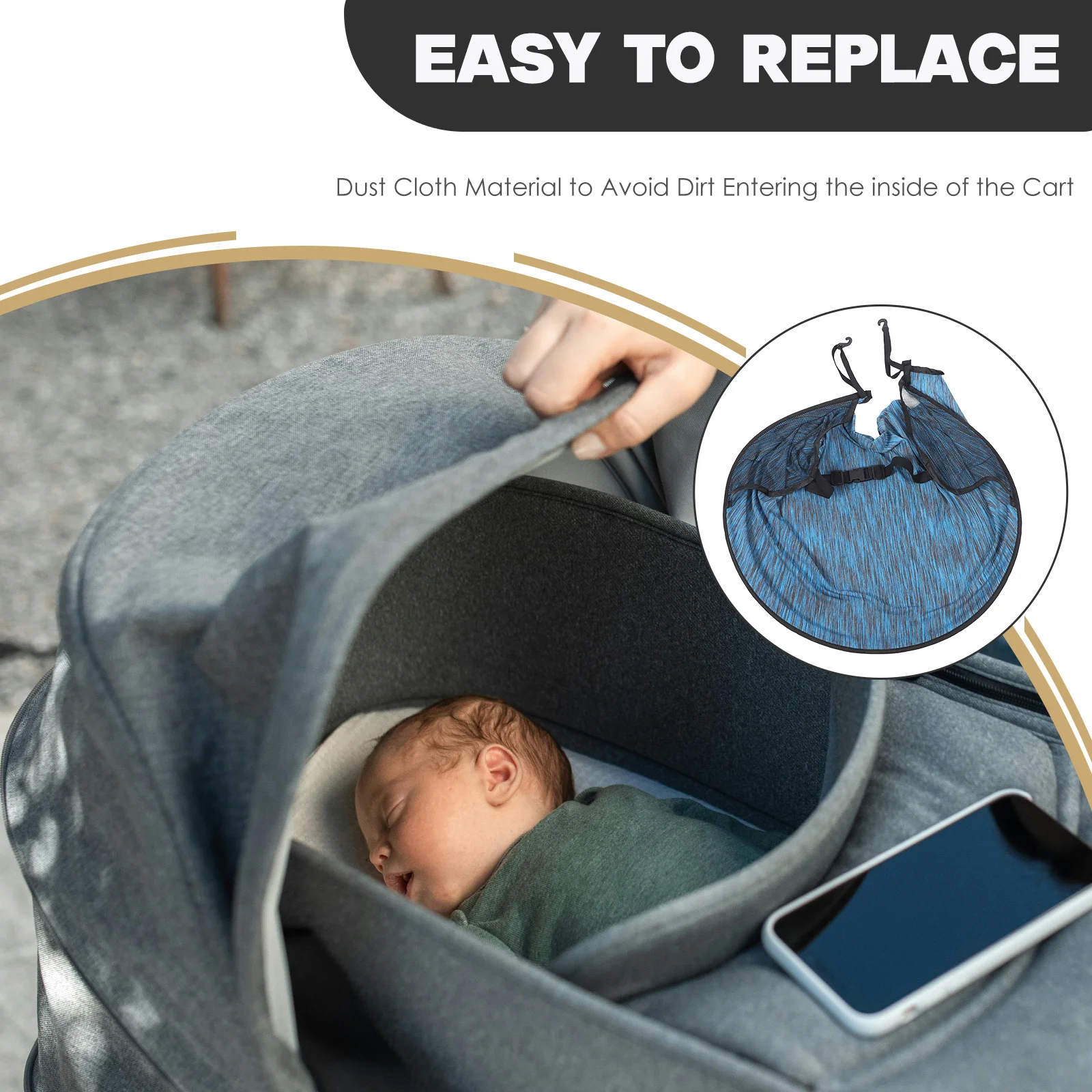 Cubierta parasol para cochecito, dosel ligero con protección UV para cochecito, tamaño de tela pequeño, antipolvo, portátil, plegable, de viaje para bebé