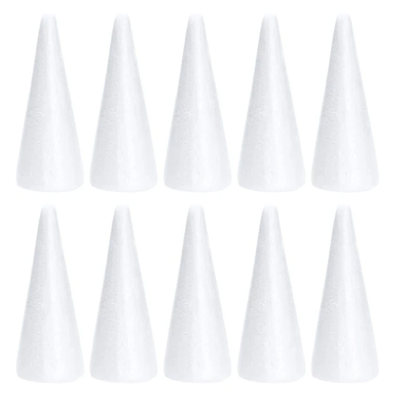 

10PCS 16 Cm White Solid Foam DIY Cone Children Handmade Craft Cone Accessories, Suitable For Family Craft Christmas