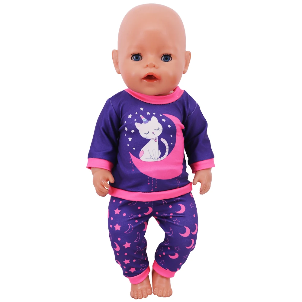 Kawaii Animal Print Pajamas 43cm Baby Reborn Doll Clothes 18inch Girl American Outfits Long Sleeved+Pants,Our Gneration Baby Toy