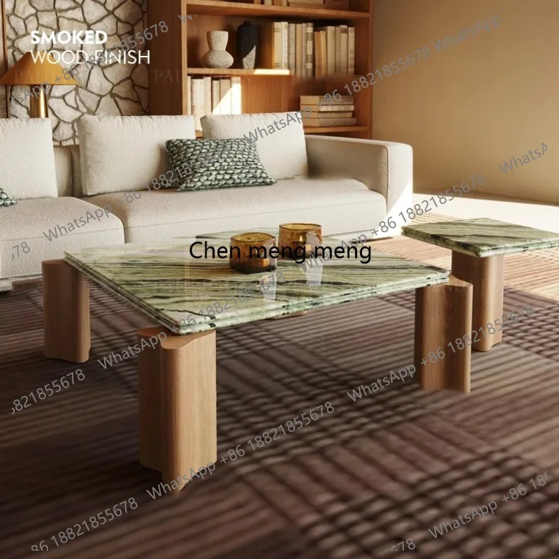 Italian Style Square Coffee Table - Minimalist luxury marble coffee table, natural stone living room table