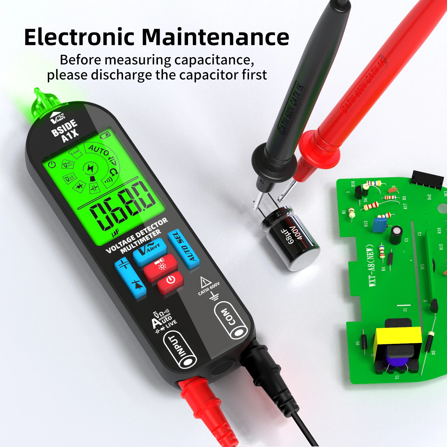 BSIDE Smart Digital Multimeter Tester Wiederaufladbare Elektrische Voltmeter Kapazität Diode Kontinuität Widerstand Live Check AC DC