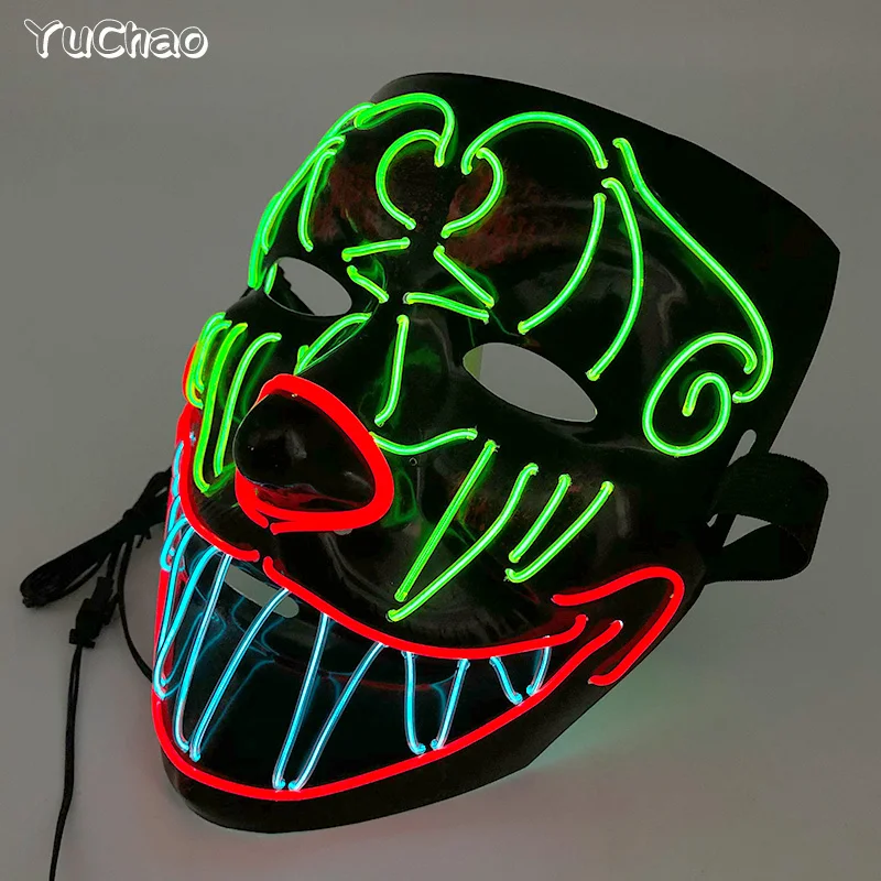 Luminous Led Multicolor Face Mask Halloween Masquerade Cosplay Bull Monster Horror Decoration Led Animal Neon Masks