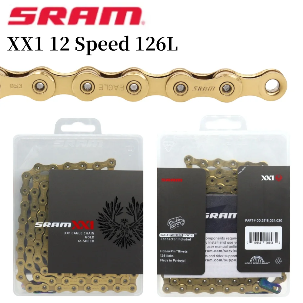 

Велосипедная цепь SRAM XX1, 12 скоростей, MTB, цепи для горного велосипеда, 12S, 12 В, 126 л, оригинальные велосипедные цепи золотого цвета, детали велосипеда
