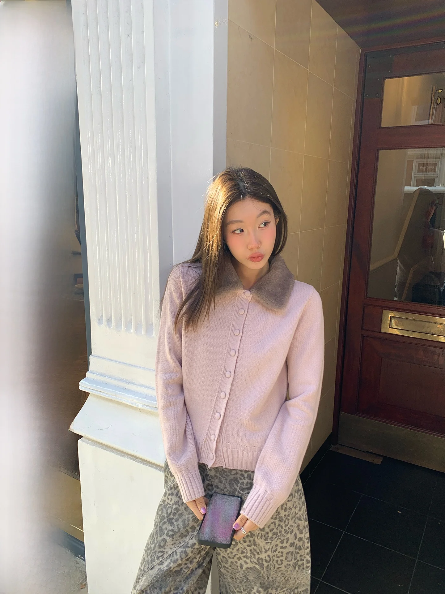 

Ranwear Ideal Winter Knitted Cardigan Warm Faux Fur Collar Splice Fit Soft Acrylic Long Sve Women's Daily Wear Button up