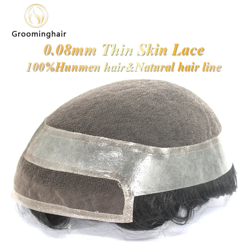 Groominghair Hollywood Base Hair Wig For Men Toupee Indian Human Hair System Lace Front Mono Top Straight Fake Hair Patch