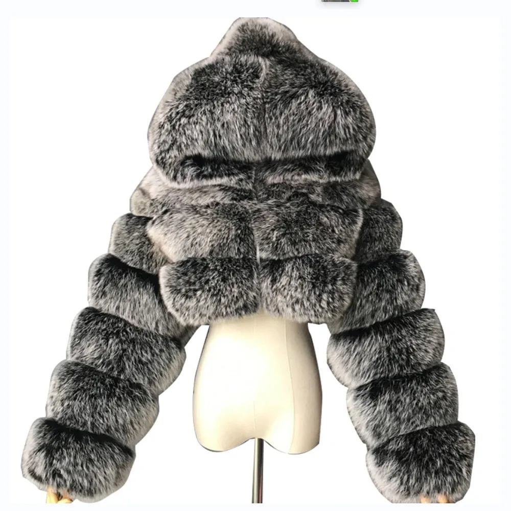 High Quality Hooded Short Faux Fur Coat Woman Clothing Winter Furry Faux Fur Jacket New Coats & Jackets Fur Top Sexy