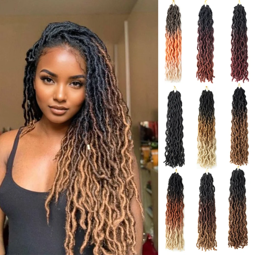 

18'' Goddess Faux locs Crochet Synthetic Hair Gypsy Locs Wavy Crochet Braids Hair Extensions African Roots Braid