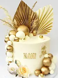 26 PCs Champagne Rose Cake Decoration Balls Cake Decoration Gold Palm Leaves Cake Decoration Bohemian Cake Decoration Boho Cake