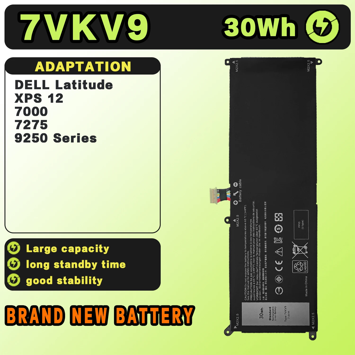 SAT 7VKV9 New Laptop Batteries Replacement For DELL Latitude XPS 12 7000 XPS 12-9250 7.6V-30Wh-3947mAh