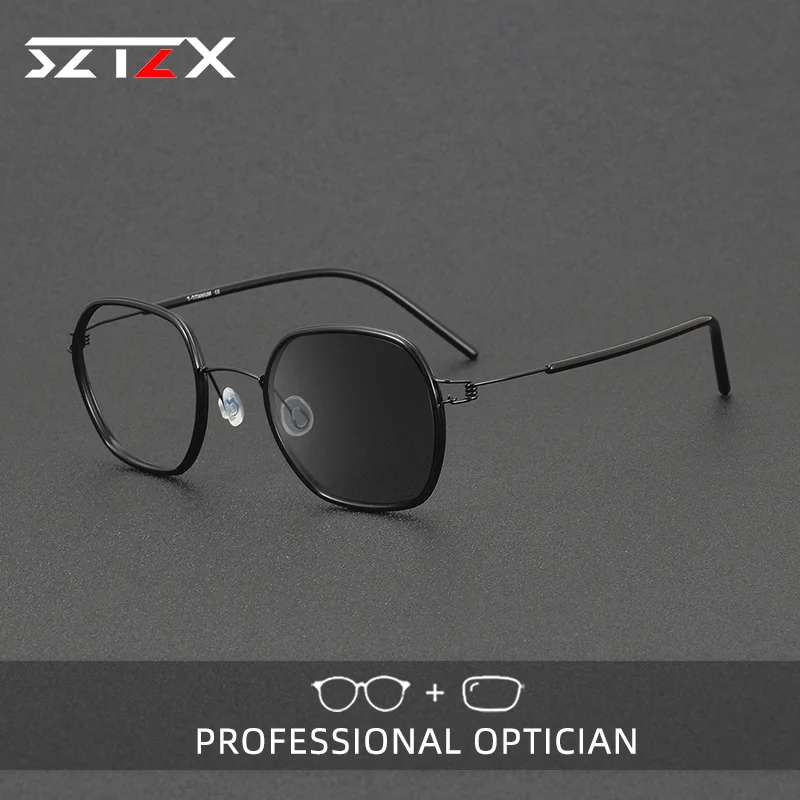 

SZTZX Retro Edition Pure Titanium Polygonal Design Glasses Men Women Reading Glasses Prescription Photochromic Eyeglasses 81052