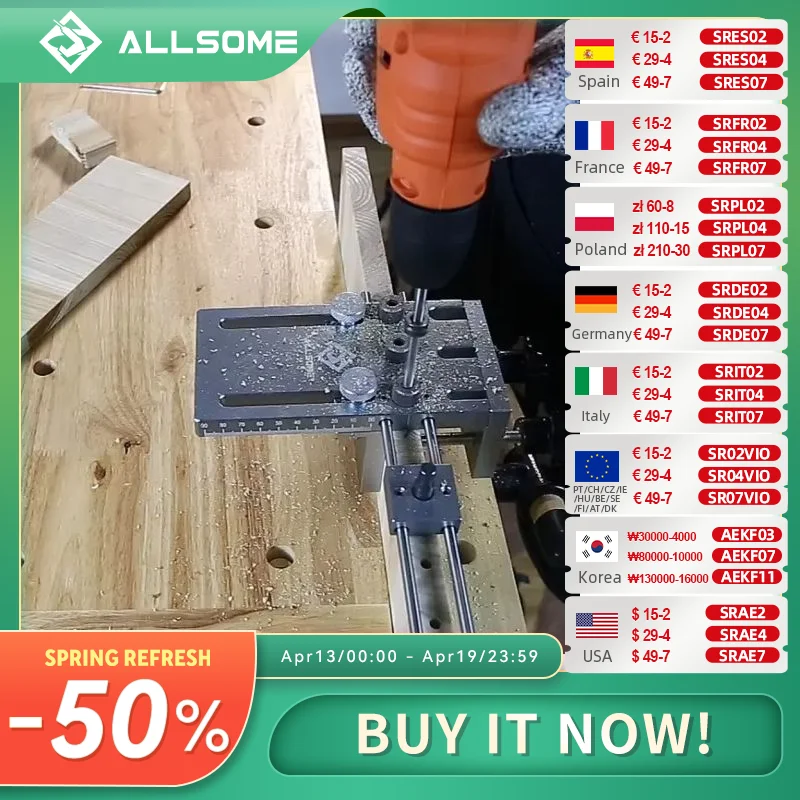 

ALLSOME 6/8/10mm Dowelling Jig, 3 In 1 Wood Drilling Guide Locator Adjustable Dowel Jig Kit For DIY Woodworking Tool